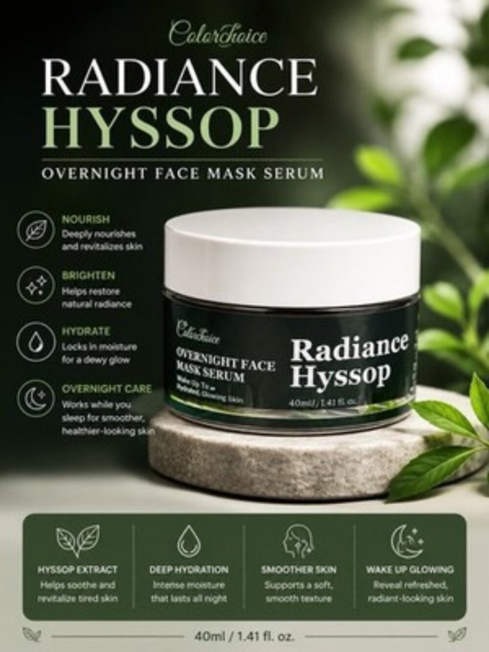 Colorchoice Radiance Hyssop Overnight Face Mask Serum 40ml New Sealed